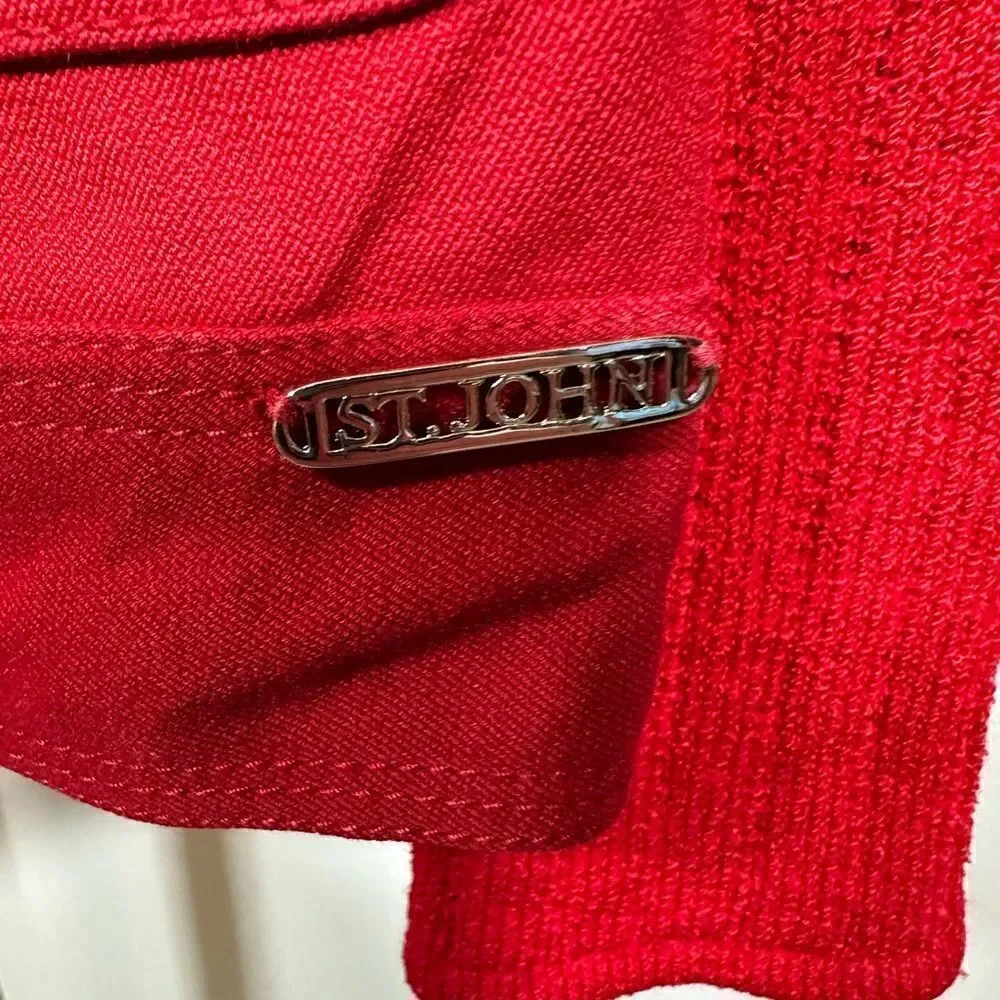 ST. JOHN SPORT Women's Ribbed Cotton Knit Zipper Sweater Jacket Red Size Petite